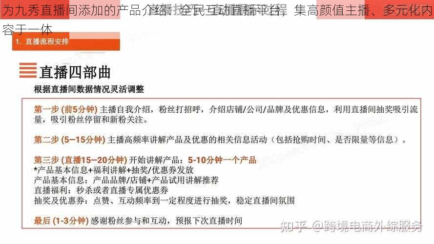 为九秀直播间添加的产品介绍：全民互动直播平台，集高颜值主播、多元化内容于一体